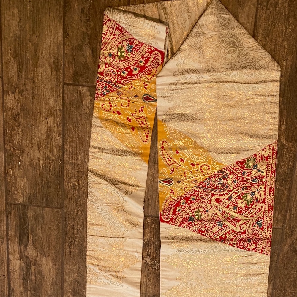 Vtg Japanese Paisley Gold Silk Brocade Fukuri Obi